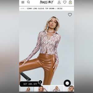 PRINCESS POLLY GINNY LONG SLEEVE TOP BROWN / BEIGE - SIZE 6 NWT